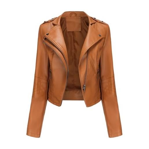 RQPYQF giacca corta da donna in pelle pu, giacca motociclista da donna elegante giubbino giacchetto corta casual per primavera e autunno wt50 (nero, l)