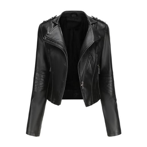 RQPYQF giacca corta da donna in pelle pu, giacca motociclista da donna elegante giubbino giacchetto corta casual per primavera e autunno wt50 (caffè, m)
