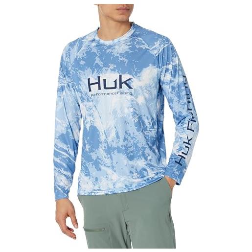 HUK pursuit pattern crew sleeve, performance shirt camicia, mossy oak-calmwater arctic, xl uomo