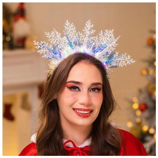 IYOU fascia luminosa fiocco neve cerchio per capelli ghiacciolo blu foglie accessori per capelli festival lampeggiante costume natale per donne e ragazze