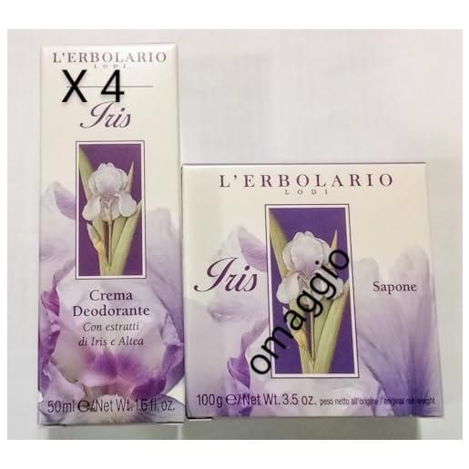 Generico l'erbolario - iris crema deodorante 50 ml (4 confezioni) + iris sapone 100gr omaggio