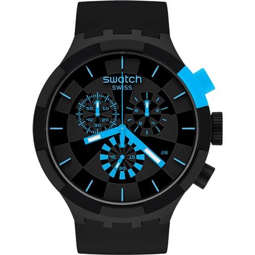 Swatch / big bold chrono / checkpoint blue / orologio uomo / quadrante nero / cassa plastica / cinturino silicone