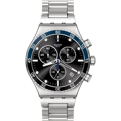Swatch / irony chrono / dark blue / orologio unisex / quadrante nero / cassa e bracciale acciaio