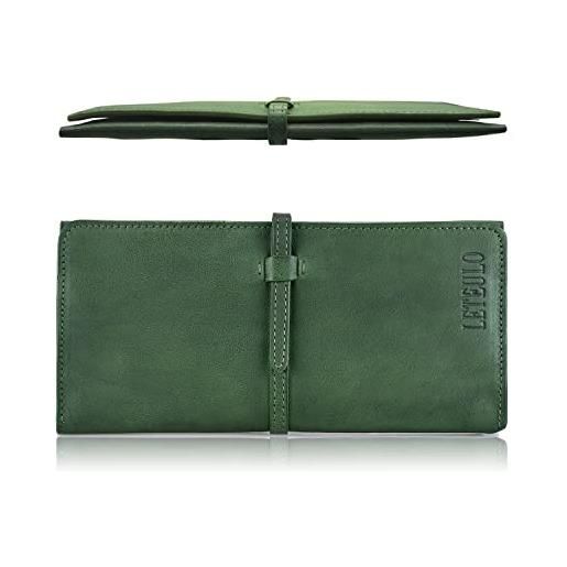 LETEULO portafoglio da donna, in vera pelle, grande, per contanti, portamonete, da donna (verde)