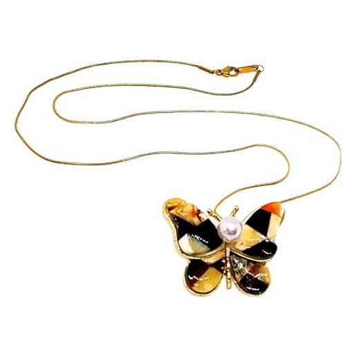 Ambermilana / сatena con pendente a farfalla in ambra/mosaico in ambra/lavorata a mano/certificata