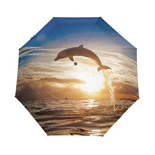 HMZXZ rxyy - ombrello da pioggia leggero e antivento, con delfini marini e salti al tramonto