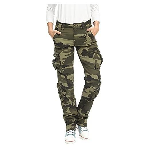 Tianerhay pantaloni da combattimento da donna, in cotone, casual, mimetico, militare, tattico, da lavoro, con tasche, camo 169, 44