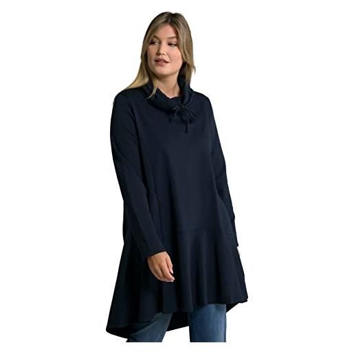 Ulla popken longsweater, posteriore più lungo, a-line, colletto alto, maniche lunghe felpe, blu marino, 56-58 donna