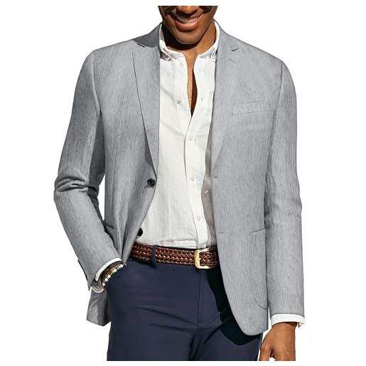 PaulJones blazer casual da uomo, slim fit, in denim, leggero, giacca da lavoro, cachi, l