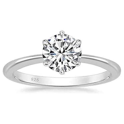 Zakk anello solitario da donna argento 925 con zirconia anelli di fidanzamento promessa di matrimonio (argento, 47 (15.0))
