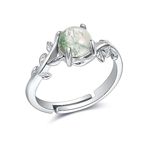 ONEFINITY anelli in agata di muschio naturale, argento sterling 925, anelli regolabili in agata muschiata, fidanzamento, matrimonio, anelli da donna