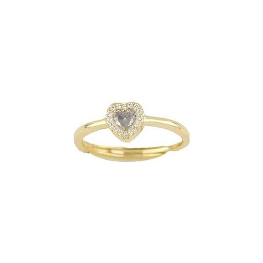 SZ Watches & Jewelry anello donna linea shine in argento rodiato 925% con zirconi taglio a cuore - disponibili in diversi colori e dimensioni - idea regalo san valentino (paccato oro - bianco)