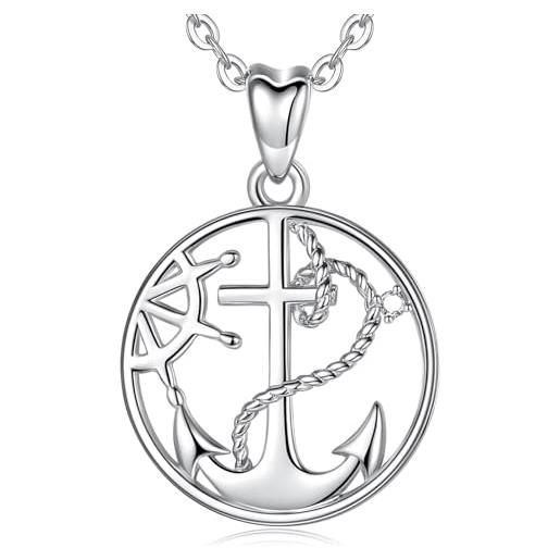AEONSLOVE collana ancora donna argento 925 ciondolo ancora bussola gioielli per amante dell'oceano marinaio regalo laurea