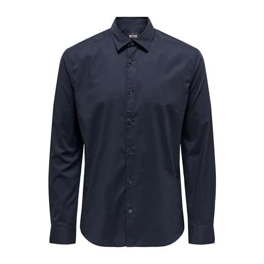 Only & sons onsandy slim easy iron poplin shirt noos camicia, navy scuro, s uomo