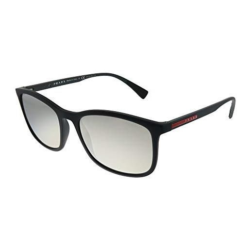 Prada sport 0ps 01ts occhiali da sole, nero (black rubber/lightgreymirrorsilver), 56 uomo