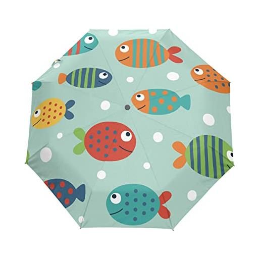 Vnurnrn modello di pesce carino mare blu ombrello pieghevole automatico antivento con auto apri chiudi protezione uv ombrelli per donne ragazzi ragazze