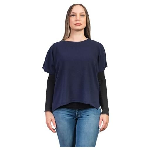 DALLE PIANE CASHMERE - poncho con bottoni in misto cashmere - made in italy - donna, colore: blu, taglia unica