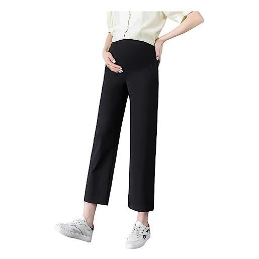 Olamao pantaloni premaman da donna, pantaloni corti eleganti, pantaloni a gamba larga, cintura regolabile in vita, con tasche (m, nero)