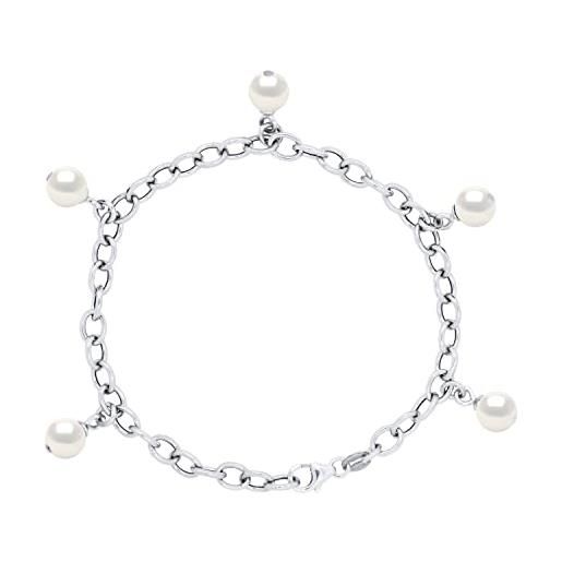 PEARLS & COLORS NATURAL FINE PEARLS pearls & colors - bracciale pearls con perle coltivate d'acqua dolce rotonde 7-8 mm, qualità aaa+ in argento massiccio 925, gioiello da donn. . 