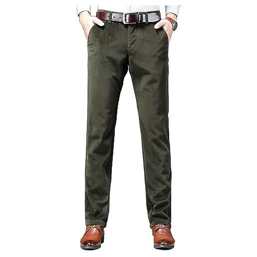 Yukirtiq pantaloni da uomo in velluto a coste, con cintura, in velluto a coste, verde, 32 w