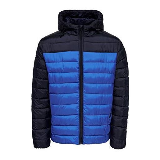 Only & Sons nos onssteven quilted hood jacket otw noos giacca, blu (baleine blue detail: colourblock), large uomo