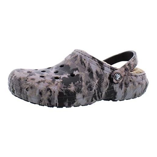 Crocs zoccoli classici unisex con fodera batik, pantofole soffici in legno, black bleached dye, 37/38 eu