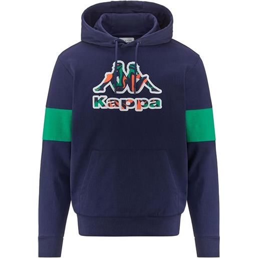 Felpa cappuccio hoodie uomo kappa logo frofio blu verde regolabile con lacci 381p3mw-a03