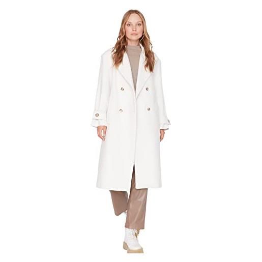 Trendyol damen oversize straight plain webstoff mantel cappotto, ecru, 34 da donna