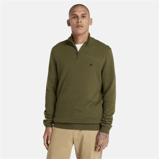 Timberland maglione con zip sul collo cohas brook da uomo in verde verde