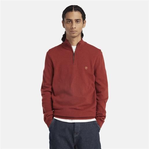 Timberland maglione con zip sul collo cohas brook da uomo in rosso rosso