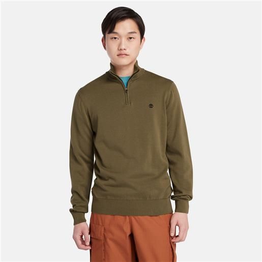 Timberland maglione in cotone con zip a un quarto williams river da uomo in verde scuro verde