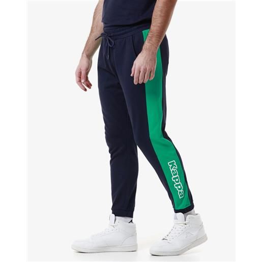 Pantaloni tuta pants uomo kappa logo folio blu verde con tasche cotone garzato 321m6qw-a03