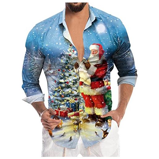 Generisch camicia floreale uomo manica lunga uomo natale digitale 3d stampa vacanza bottone manica lunga camicia camicia uomo autunno, azzurro, xl