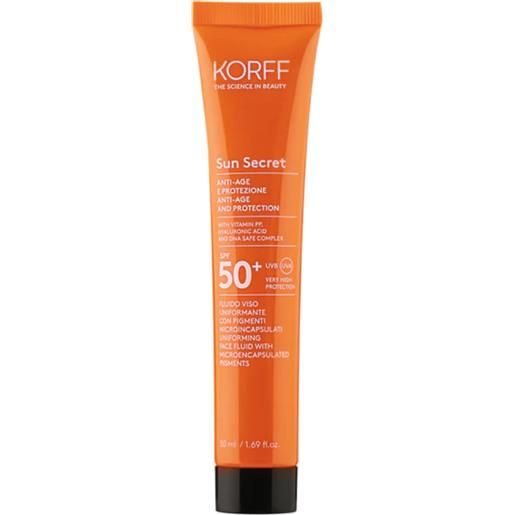 KORFF Srl korff sun secret fluido viso spf50+ - fluido viso antimacchie con protezione solare molto alta - colore 02 dark - 50 ml