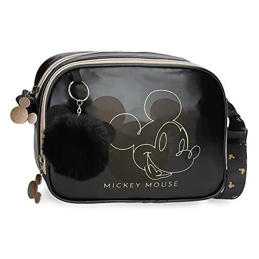 Disney mickey outline borsa a tracolla a due scomparti nero 23x17x8 cm poliestere, nero, borsa a tracolla a due scomparti