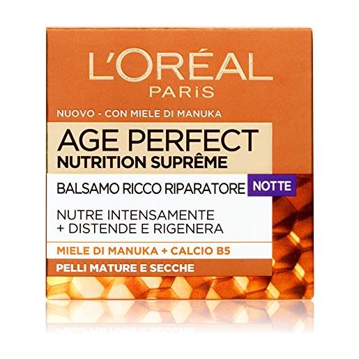 L'Oréal Paris age perfect nutrition supreme crema viso antirughe riparatrice notte, pelli mature secche, 50 ml