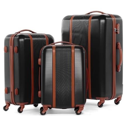 FERGÉ set di 3 valigie viaggio milano - bagaglio rigido dure leggera 3 pezzi valigetta 4 ruote nero