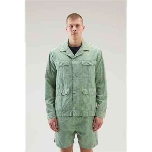 Woolrich uomo giacca a camicia tinta in capo in puro cotone stampato verde taglia xl