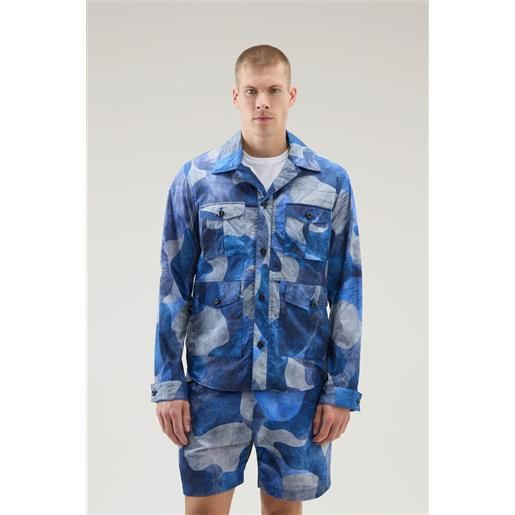Woolrich uomo giacca a camicia camo in nylon ripstop crinkle blu taglia s