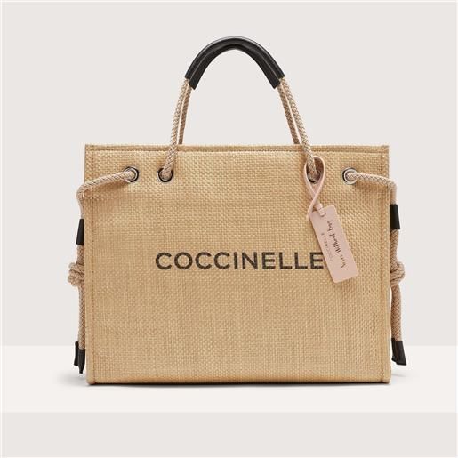 Coccinelle borsa a mano in rafia never without bag straw logo print large