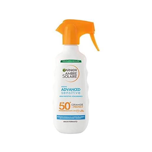 Garnier ambre solaire advanced sensitive spray gachette protettivo ceramide protect spf50+, 270 ml