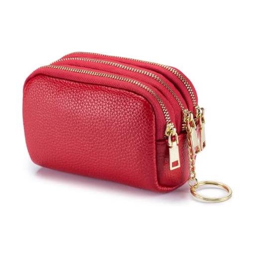 ZPLMIDE portafogli donna donna borse in vera pelle femminile, carino mini moneta borsa morbida pelle di vacchetta soldi borsa moneta titolari, rosso