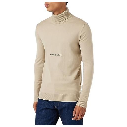 Calvin Klein Jeans institutional roll neck sweater j30j324325 maglioni, beige (plaza taupe), l uomo