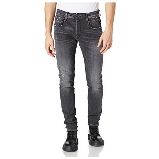 Replay anbass aged, jeans conico, uomo, grigio (dark grey 0972), 29w / 32l
