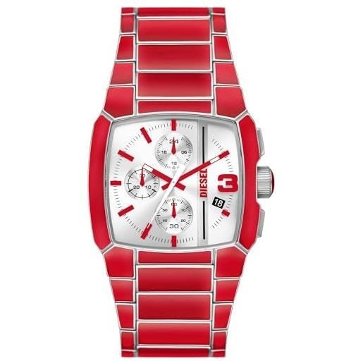 Diesel orologio da uomo cliffhanger, movimento cronografo, orologio in acciaio inossidabile con cassa da 40 mm e cinturino in pelle o acciaio, rosso (red)