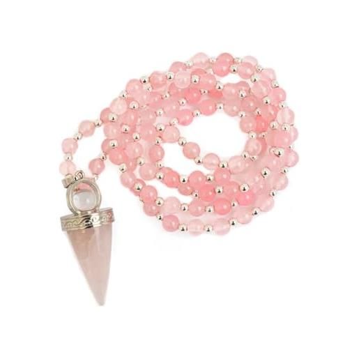 Perla Style collana lunga da donna ciondolo con pietre quarzo rosa da 6 mm ciondolo meditazione energia positiva pietra dell'amore eliminare le cattive energie, normal, pietra, quarzo