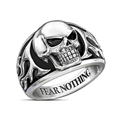 PikaLF anello da uomo teschio teschio gotico, anello totem teschio punk rock, anello amuleto in osso di teschio nero antico anello da motociclista halloween hip hop, metallo