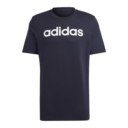 adidas uomo essentials - maglietta a maniche corte con logo ricamato lineare, taglia xs