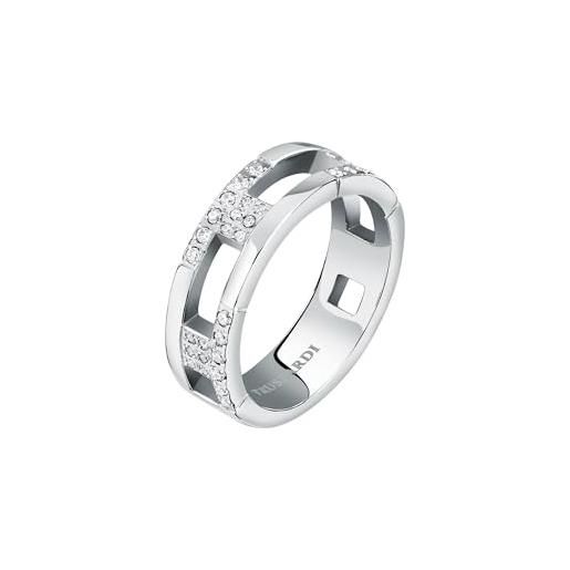 Trussardi t-logo anello donna in acciaio, zirconi - tjaxc40012