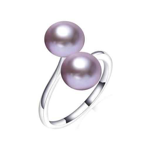BISONBLUE anello anelli gioielli donna uomo regalo anello con perla d'acqua dolce naturale nera anello nuovo regolabile per regali da donna viola ridimensionabile